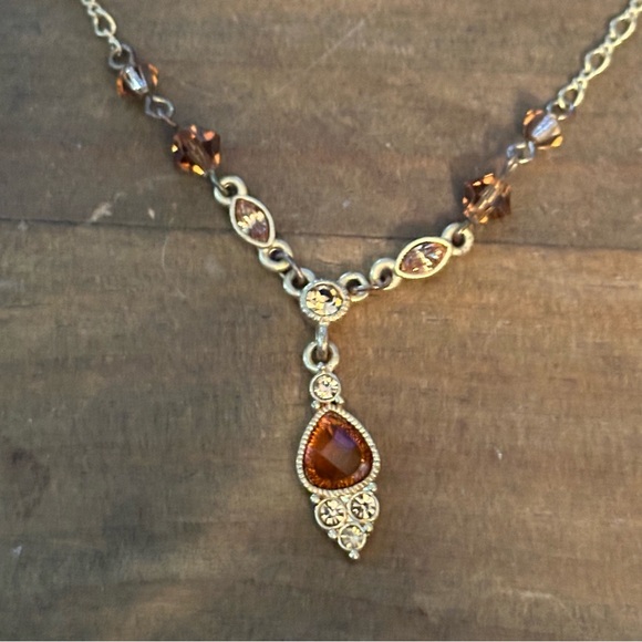 2028 gold tone amber crystal drop pendant necklace - Picture 3 of 5